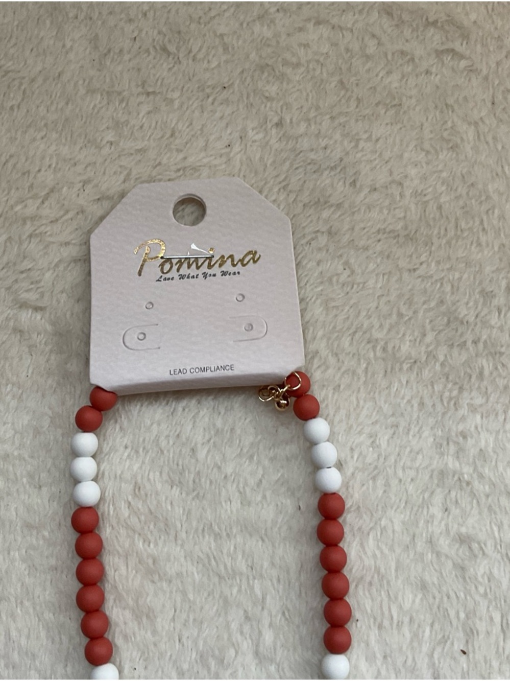 Pomina Coral & White Beaded Necklace with Gold Accent